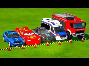 ALL COLORS OF CARS - TRANSPORTING AND CHANGING COLORS OF POLICE CARS WITH BIG TRUCKS FS 22