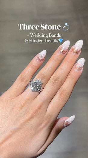 Six-prong setting on a three stone ring & tracer wedding bands✨ #threestonering #rounddiamond #weddingband #weddingrings #matchingrings #ringgoals #engagementrings #engagementringinspiration #engagementinspo #diamondring #customengagementring #ringoftheday #customjewelry #custommade #2023bride | Joseph Jewelry