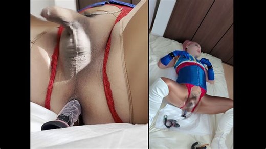 ディルド挿入オナニーで5回潮吹き。乳首とアナル丸見えレオタードでオナニーするフィーメールマスク女装