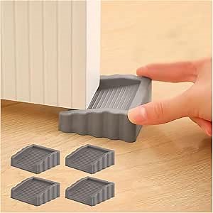 Rubber Door Stoppers Wedge，Bidirectional Door Stops，Small Size Cube Doorstop，Grey，4Pack