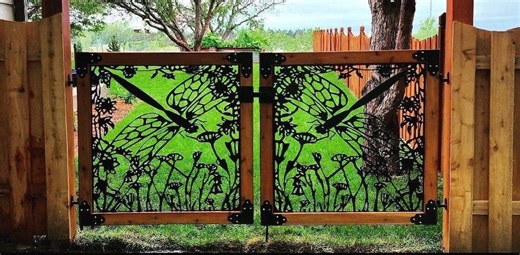 Dragonfly Metal Garden Gate: Decorative Steel & Wood Entry - Etsy