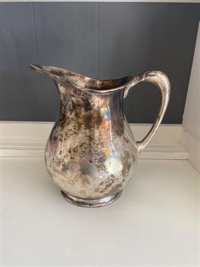 Vintage Silver Plated Pitcher With Patina and M Engraving - Etsy