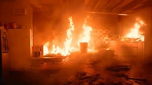 Download House Fire Devastates Kitchen Interior After Cooking Accident for free