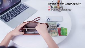 GOIACII Wallet for Women Ladies Wristlet Long Purse Zip Around Clutch RFID Blocking Vegan Leather
