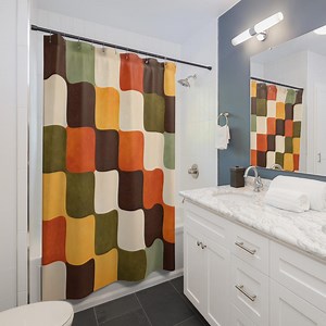 Retro Color Block Pattern Shower Curtain | Mid Century Modern Bathroom - Etsy