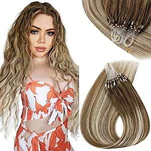 Micro Beads Hair Extensions Human Hair Ombre Medium Brown Ombre Platinum Blonde 18inch 50g