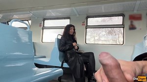 Public Handjob on Train Ends in Blowjob from Stranger Girl - Risky Dick Flashing
