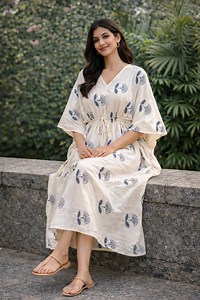 Jaipur Block Print Baumwolle Kaftan | Ethnische indische Kaftan Kleid | Boho Chic Lounge Wear Freesize - Etsy.de