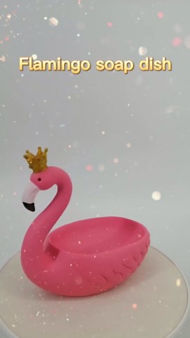 6-inch Elegant Flamingo Resin Soap Dish - Pink Soap Holder & Sponge Container for Shower, Bathroom Sink, Gift for Her with Llama-Inspired Design
