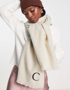 ASOS DESIGN monogram scarf with C initial in light stone | ASOS