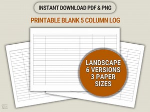 Landscape 5 Column Log Printable Template: Customizable Tracker (PDF & PNG) - Etsy Australia
