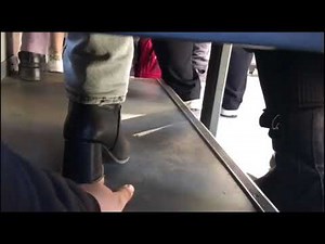 Candid bus hand trample crush black high heels boots Trailer