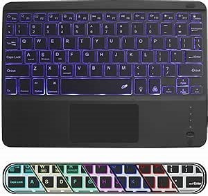Portable Bluetooth Keyboard for ipad, Bluetooth Keyboard with Touchpad Slim 7 Colors Backlit Built in Rechargeable Battery for iOS Android Windows Tablets PC Smartphone Devices(Black)