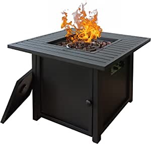 30” Slat Top Gas Fire Pit Table 50,000 BTU Outdoor Slat Top Square Gas Fire Pit,Black