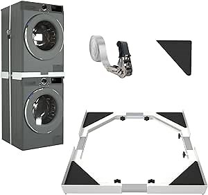 Heavy duty Stainless Steel Washer Dryer Stacking Kit, Universal Stacking kit for Washer and Dryer, 29" 28" 27" 26" 25" 24" inch Adjustable Stackable Washing Machine Kit with Ratchet Strap