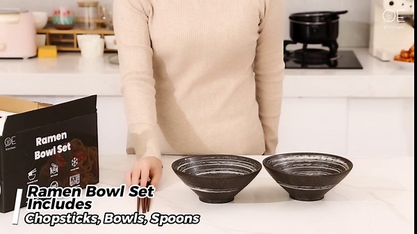 Ramen bowl set - Large Japanese ramen noodles bowl – Pack of 2 ramen bowl with chopsticks and spoon – Serving ramen bowl microwavable for Dinner, Rice, Pasta & Chilled soup serving