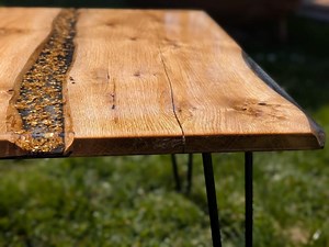 Table d'appoint River table en chêne résine époxy feuille d'or - Etsy France