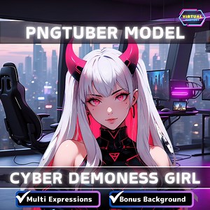 Premade Pngtuber Model Demoness Girl Vtuber Model Oni Female PNG Vtuber Avatar Gaming Stream Asset Free Animated Background Vtuber Room - Etsy