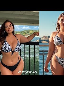 [4K] AI Curvy model on the bridge in a bikini #plussizemodel #plussizefashion