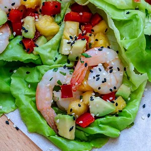 Easy 5-minute Hawaiian Shrimp Lettuce Wraps.