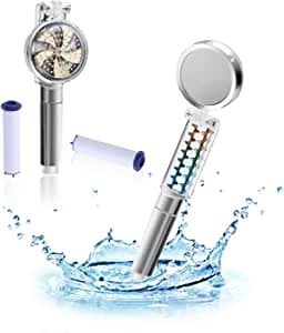 High Pressure Shower Head Turbo Propeller Handheld Water Saving Hydro-Jet Shower head Folded One-Touch Stop Double Turbo with Filter
