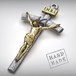 Crucifix Pendant: Wood-grain Silver Cross - Gold Jesus Figure - Etsy Australia