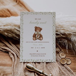 Editable Sage Green Bear Baby Shower Invitation, We Can Bearly Wait Invite, DIGITAL DOWNLOAD - Etsy