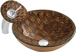 VIGO Playa Glass Vessel Bathroom Sink and Waterfall Faucet with Pop Up, Chrome