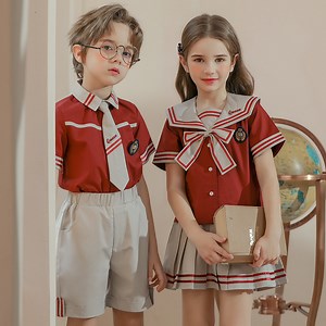 [Hot Item] Factory Kindergarten Uniform Red British Summer Uniform for Elementary Middle School Kindergarten