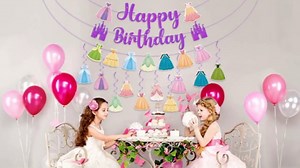 Princess Birthday Party Decorations Glitter Happy Birthday Banner Colorful Princess Dress Hanging Swirls Ceiling Streamers Dress Cutout Garland for Girls Baby Shower Tea Party Supplies Wall Decor
