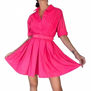 60s Neiman Marcus Shocking Pink Scallop Pleated Bodice Mini Shirt Waist Dress (size Small) - Etsy UK