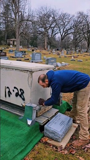 Setting a Concrete Grave Liner #burialcontainer #burial #funeral #gravesite #funeralservice #grave