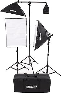 Fovitec StudioPRO Photography Photo Video Studio Continuous Two 5 Socket Heads 24"x36" Softbox With One EZ Setup 20"x28" Soft box Boom Arm 2500 Watt Lighting Kit