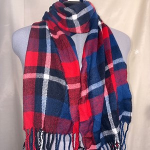 Unisex Red and blue plaid fleece winter scarf