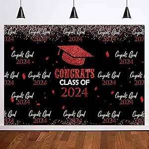7X5FT 2024 Graduation Photo Backdrop Class Reunion Graduation Cap Farewell Celebration Party Decorations Photo Booth Photography Background Polyester, SME-B375-FBA