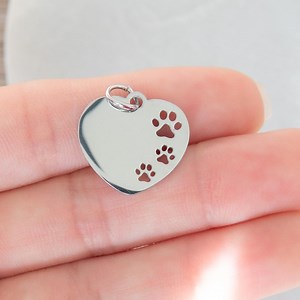 Stainless Steel Heart Charm: Silver Paw Print Pendant (21mm) - Etsy