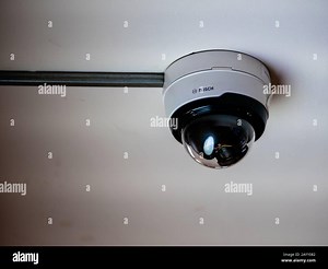Moscow, Russia - February 8, 2020: Dome surveillance camera in a transparent hemisphere with the inscription and logo of Bosch. CCTV video camera on t Stock Photo - Alamy