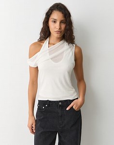 Off Shoulder Layered Halter Top in Milk | Glassons