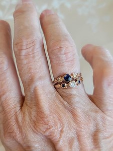 Unique 18K Sapphire and Diamond Double Ring Antique - Stackable Engagement Anniversary - Customized Layaway Available - Etsy