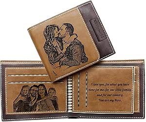 Amlion Custom Engraved Wallets Personalized Photo Leather Wallet Men,Husband,Dad,Son,Personalized Gifts