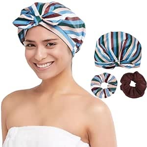 Reusable Shower Caps for Women,Waterproof Hair Shower Cap,Bathing Caps for Women,Luxury Shower Cap and Hair Drying Scrunchies for Long Hair