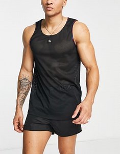 Calvin Klein Pride swim vest with rainbow taping in black | ASOS