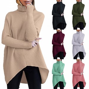 [Hot Item] Women Turtleneck Plus Size Long Sleeve Irregular Pullover Knit Sweaters