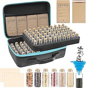 120 Slots Seed Storage Organizer with 20 Seed Envelopes, Seed Storage Box Organizer with Double Zipper Bag Label Stickers(Seeds not Included), Seed Container Storage for Flower Vegetable Plants Garden