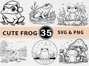 Cute Frog Silhouette SVG PNG Bundle, Funny Cartoon Animal Clipart, Adorable Toad Cut Files, Nature - Etsy