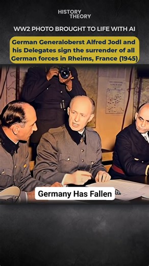 WW2 Photo Brought to Life: German General Alfred Jodl Signs Surrender Documents of all German Forces in Rheims France #ColorizedHistory #broughttolife #WWII #wwiihistory #ww2 #ww2history | History Theory