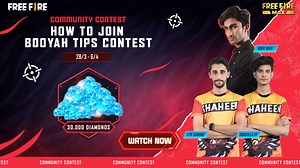 Free Fire le kar araha hai aik naya muqabla, ✨Community Contest ✨, aap sab ke liye!! Muqablay ka hissa bannay ke liye aap ko buss aik video banani hai jis me apna man pasand combo aur Booyah hasil karnay ki tactics share karni hai. Step 1: Booyah hasil karnay ki strategy record karein(example: enemy ko zone se bahar karna, lootbox me grenade rakhna...) ya apna character - pet - gun skin ka combo jo Booyah hasil karnay me madad karay. Video ki duration 2min se le kar 3min tak honi chahye. Step 2: