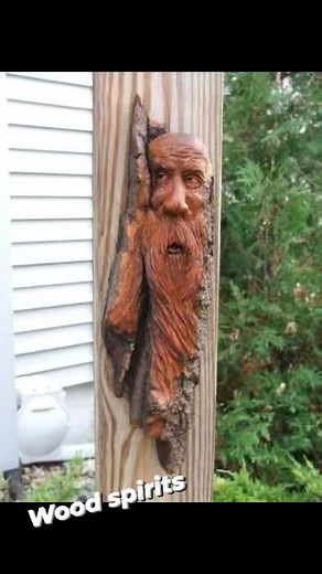 Hand carved Wood Spirits #carving #rusticdecor #woodcarving #woodspirit #cottonwoodbark | Rustic Designs and Carvings