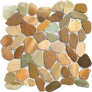 Decorative Tiles Interlocking Tumbled Pebble Tiles (1-Sheet) Kitchen Floor Bathroom Patio Stone Tile for Indoor and Outdoor Use Natural River Rock Stones SA-CP007-1