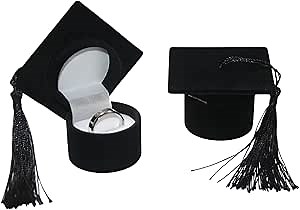 Graduation Cap Ring Earring Box, Novelty Doctoral Hat Shaped With Tassel, Jewelry Storage Box Organizers Display Holder Insert Case Decorations for Class Graduation, Birthday Party, Celebration(Black)